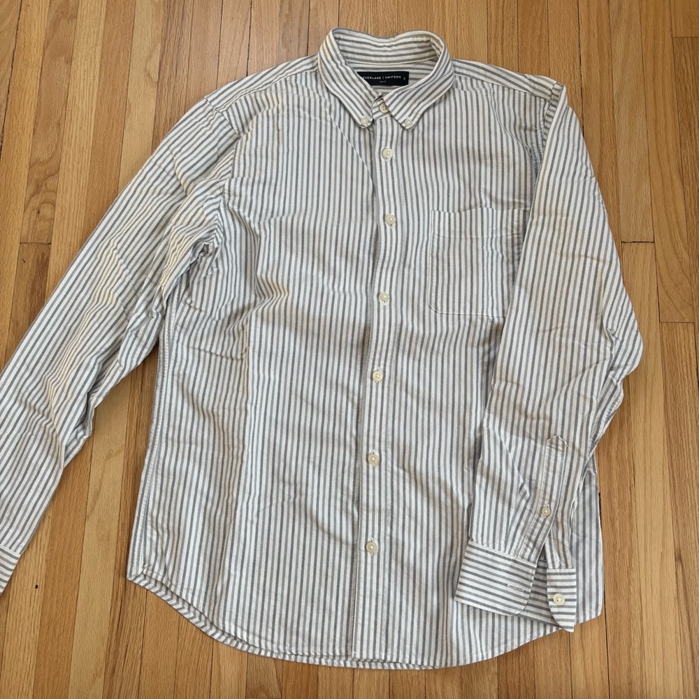 Everlane White and Gray Striped Button Down Men's Shirt